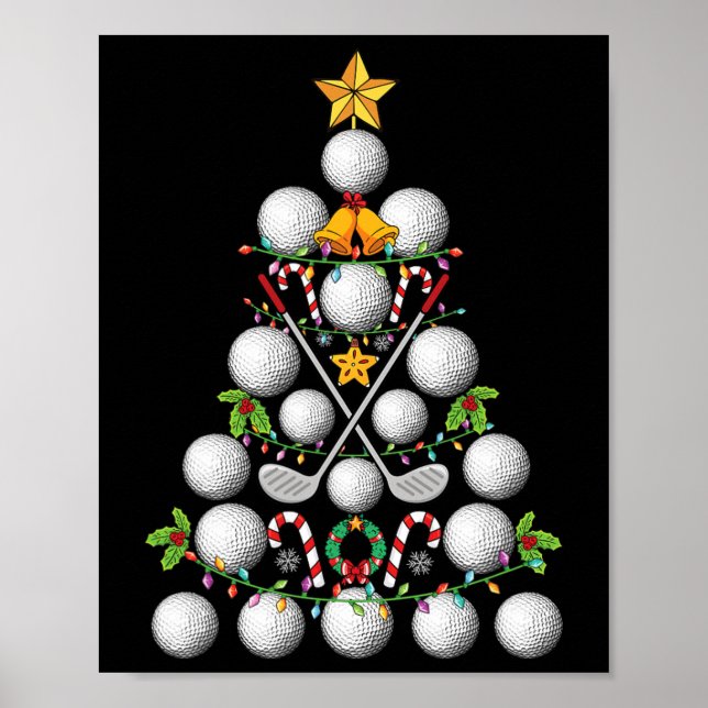 Poster Funny Golf Ball Christmas Tree Christmas Golf Love (Devant)