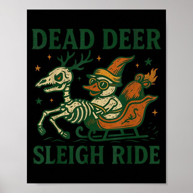 Poster Funny Goth Christmas Pun Y Reindeer Skeleton Xmas  (Devant)
