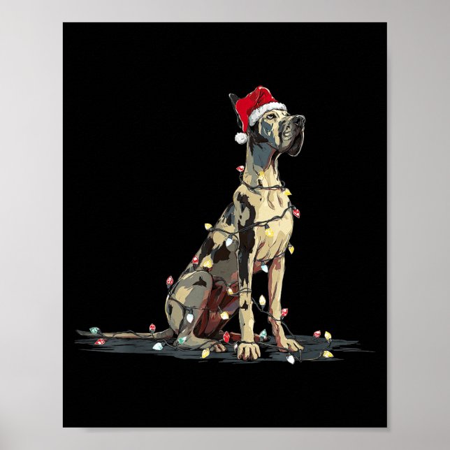 Poster Funny Great Dane Christmas Graphics Dog Lights Lov (Devant)