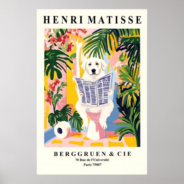 Poster Funny Great Pyrenees Art Print – Matisse Style (Devant)