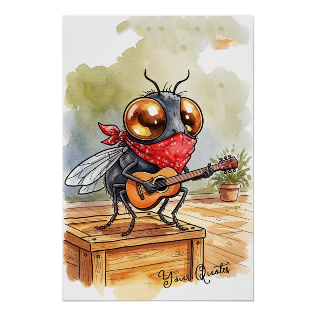 Poster Funny Guitar Fly Art (Devant)