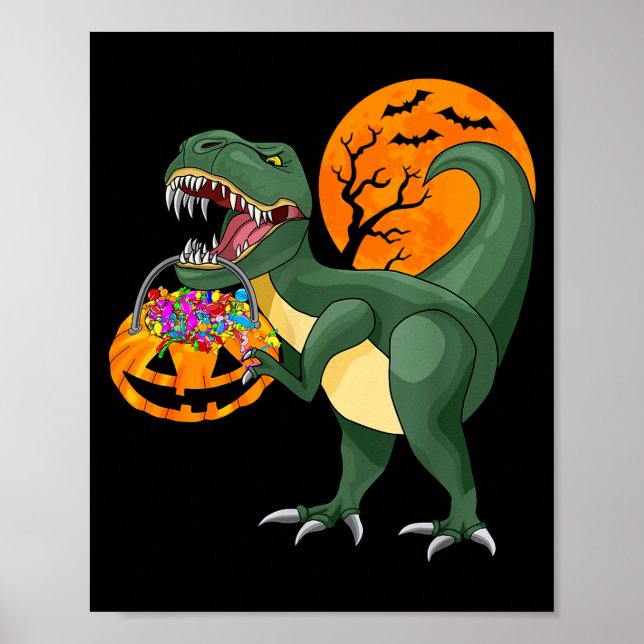 Poster Funny Halloween Dinosaur Pumpkin Y T Rex Boys Kids (Devant)