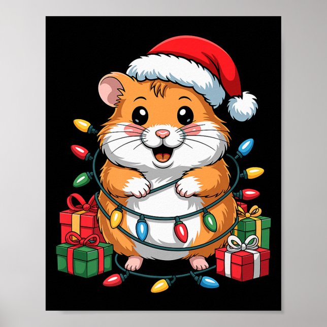 Poster Funny Hamster Santa Hat Animals Lovers Ugly Christ (Devant)