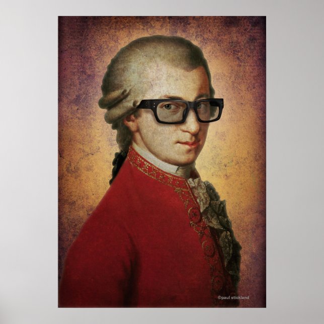 Poster Funny Happy Hipster Mozart classique musique Art (Devant)