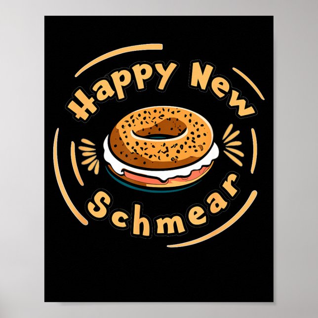 Poster Funny Happy New Year Bagel &amp; Schmear Jewish Br (Devant)