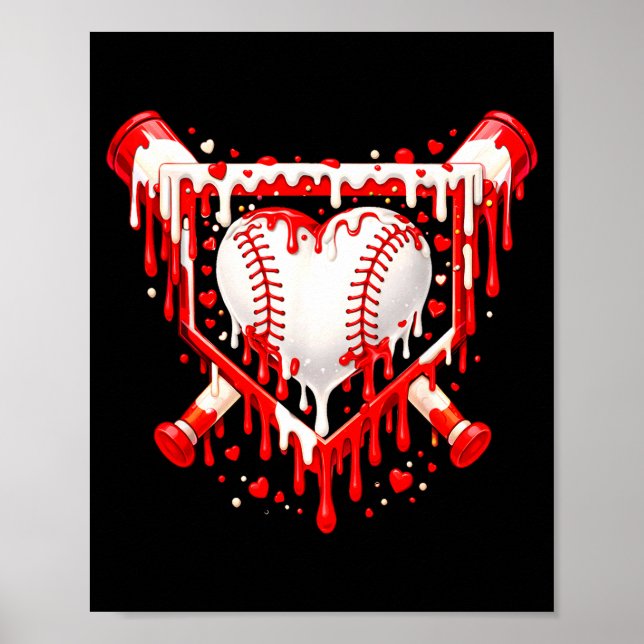 Poster Funny Heart Baseball Drip Ice Cream Valentines Day (Devant)