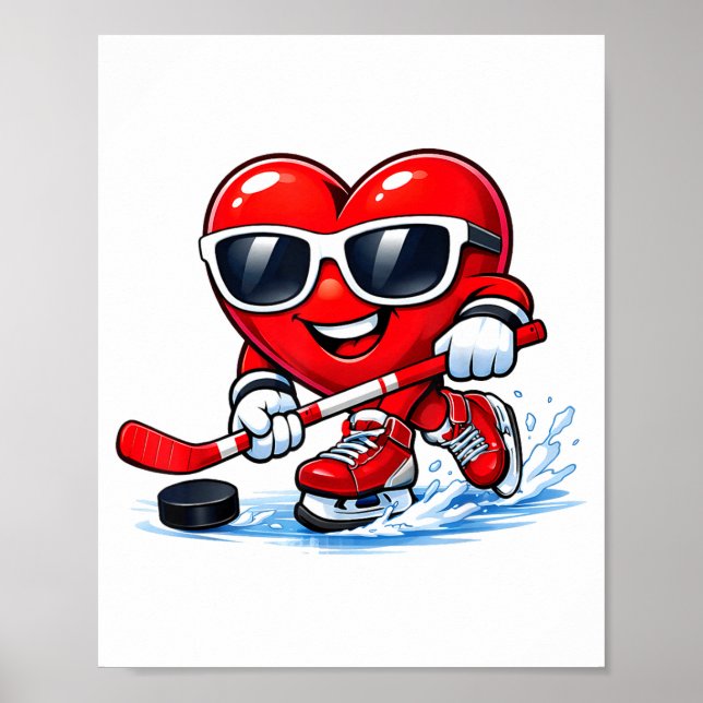 Poster Funny Heart Playing Hockey Apparel  (Devant)