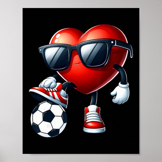 Poster Funny Heart Playing Soccer Valentines Day Mens Boy (Devant)
