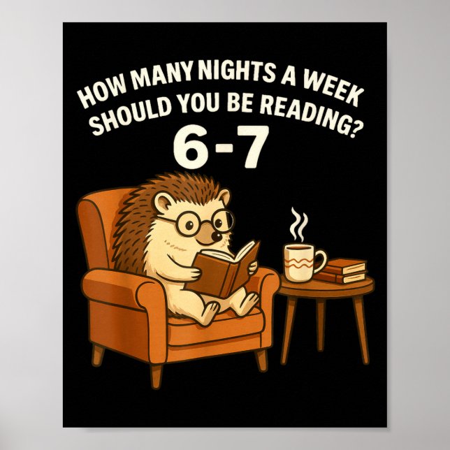 Poster Funny Hedgehog Reading Book 67 Six Seven Meme  (Devant)