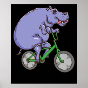 Poster Funny Hippo équitation vélo Hippopotamus enfants H