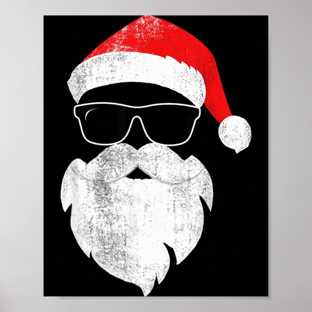 Poster Funny Hipster Santa Face With Hat Beard &amp; Gles (Devant)