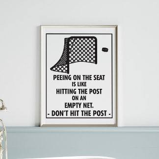 Poster Funny Hockey Themed Bathroom Peeing on the Seat
