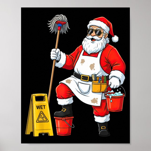 Poster Funny Janitor Santa Christmas Graphic Cleaner Clea (Devant)
