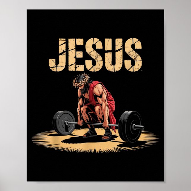 Poster Funny Jesus Weightlifting Christian Gym Humor  (Devant)