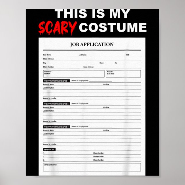 Poster Funny Job Application Form Y Halloween Costume  (Devant)