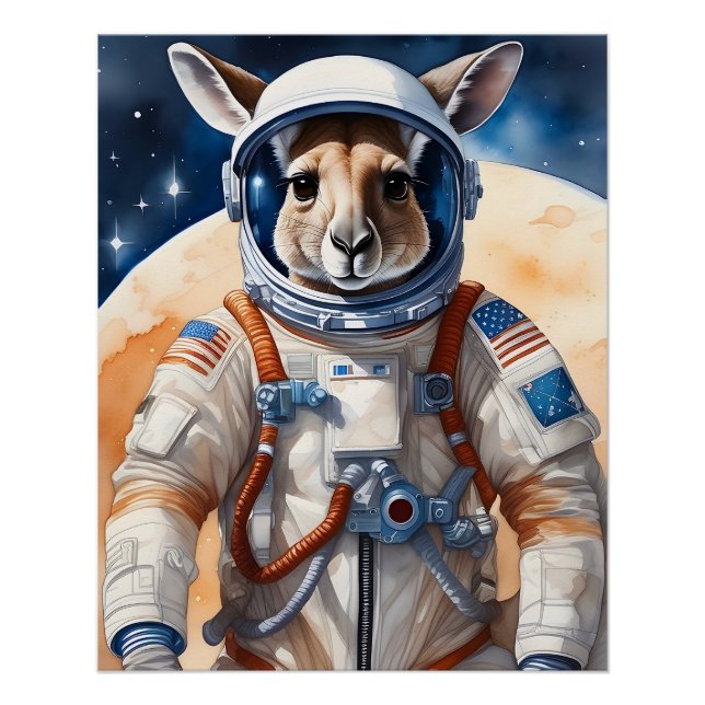 Poster Funny Kangaroo en costume d'astronaute dans l'espa (Devant)