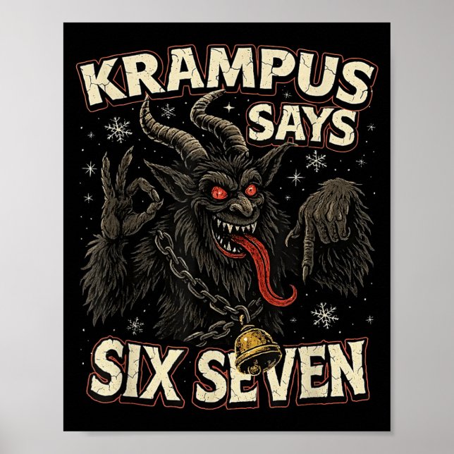 Poster Funny Krampus Says Six Seven 6 7 Meme Christmas Ho (Devant)