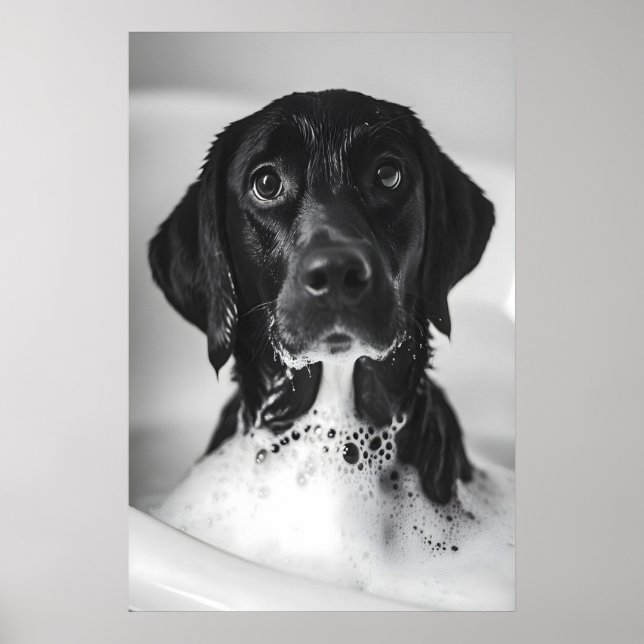 Poster Funny Labrador Bubble Bath Print, Quirky Bathroom (Devant)