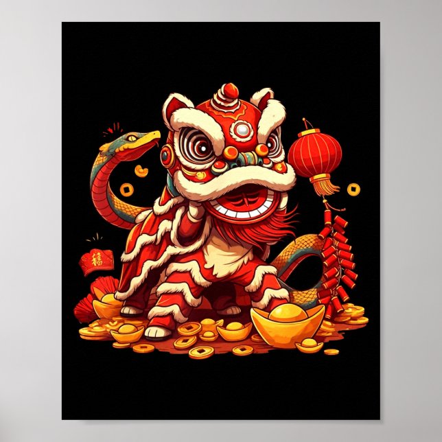 Poster Funny Lion Snake Chinese New Year 2025 Womens Mens (Devant)