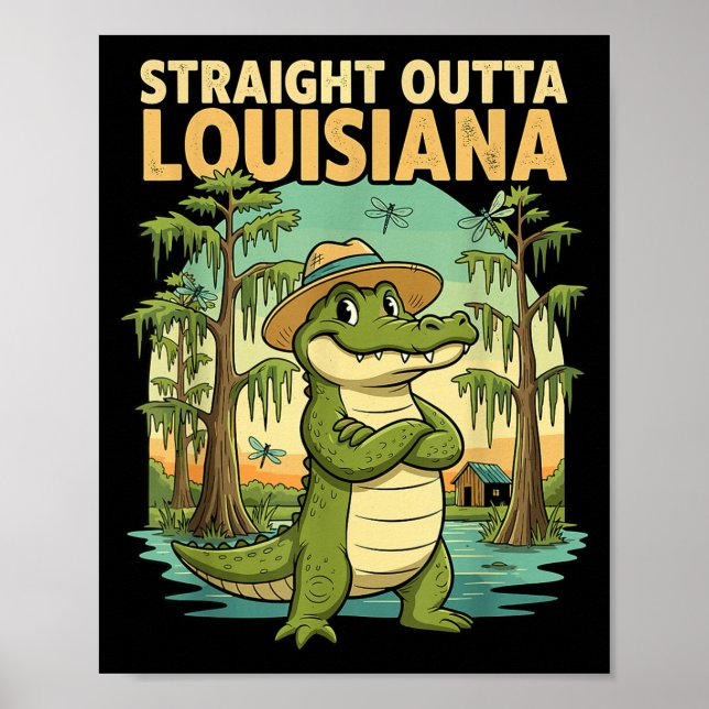 Poster Funny Louisiana Alligator Retro Wildlife Travel Ba (Devant)