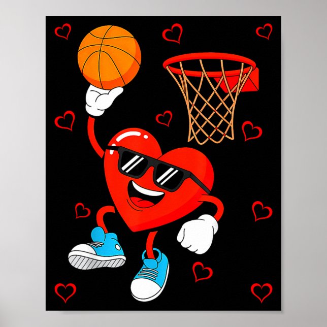 Poster Funny Love Basketball Heart Shape Happy Valentine' (Devant)