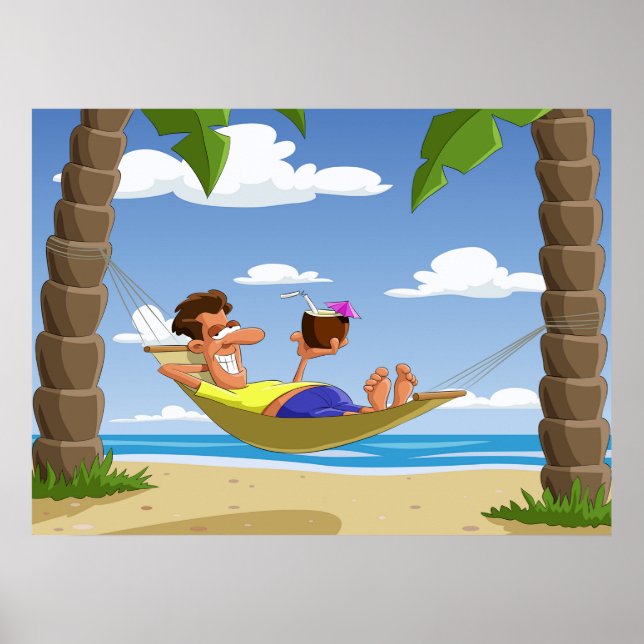 Poster Funny Man Relaxing in Beach Hammock (Devant)