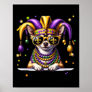 Poster Funny Mardi Gras Bead Chihuahua Chig Festival Carn