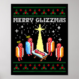 Poster Funny Merry Glizzmas Hot Dogs Family Group Ugly Ch