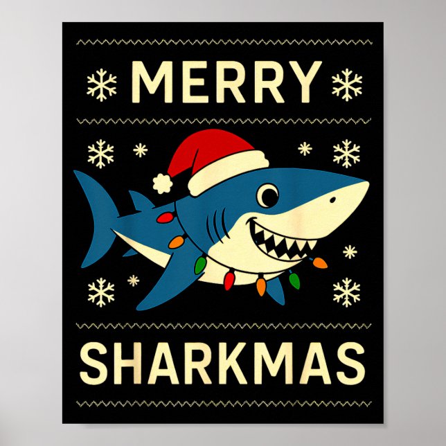 Poster Funny Merry Sharkmas Christmas Shark Humor  (Devant)