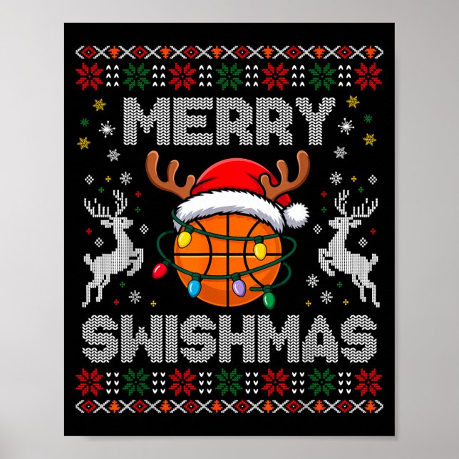 Poster Funny Merry Swishmas Basketball Christmas Reindeer (Devant)