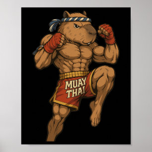 Poster Funny Muay Thai Capybara Thai Boxe Arts martiaux