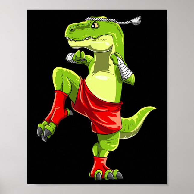 Poster Funny Muay Thai T-rex - Thai Boxe (Devant)