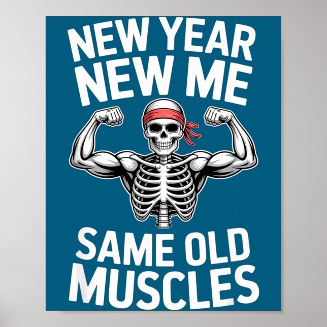 Poster Funny New Year Gym Skeleton Resolution Workout Hum (Devant)