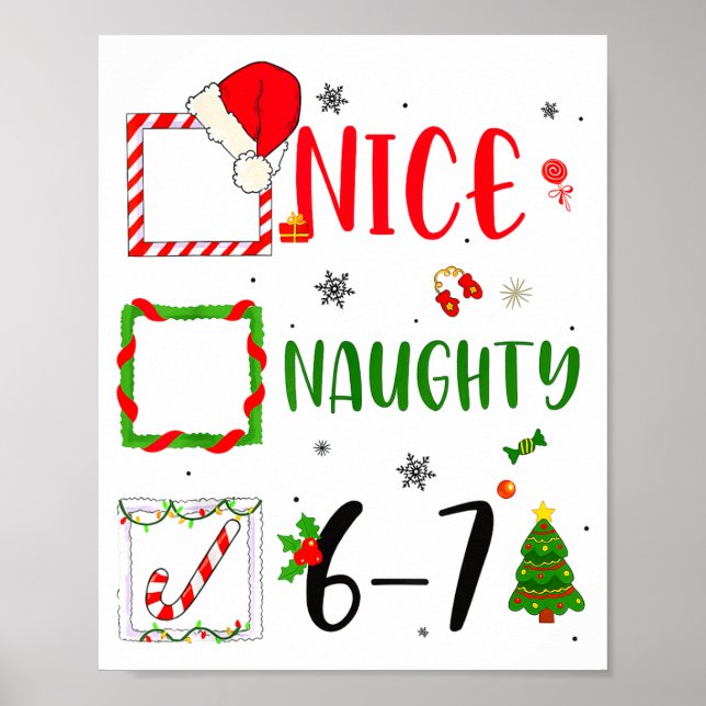 Poster Funny Nice Naughty 6 7 Meme Christmas Six Seven  (Devant)