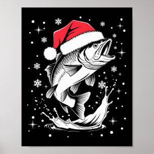 Poster Funny Noël Noël Chapeau poisson Noël Pêche