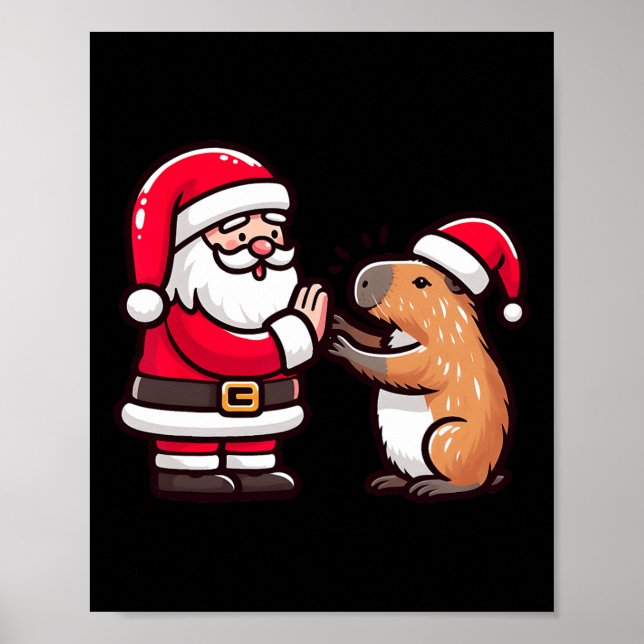 Poster Funny Noël Père Noël Capybara High-fiving X (Devant)