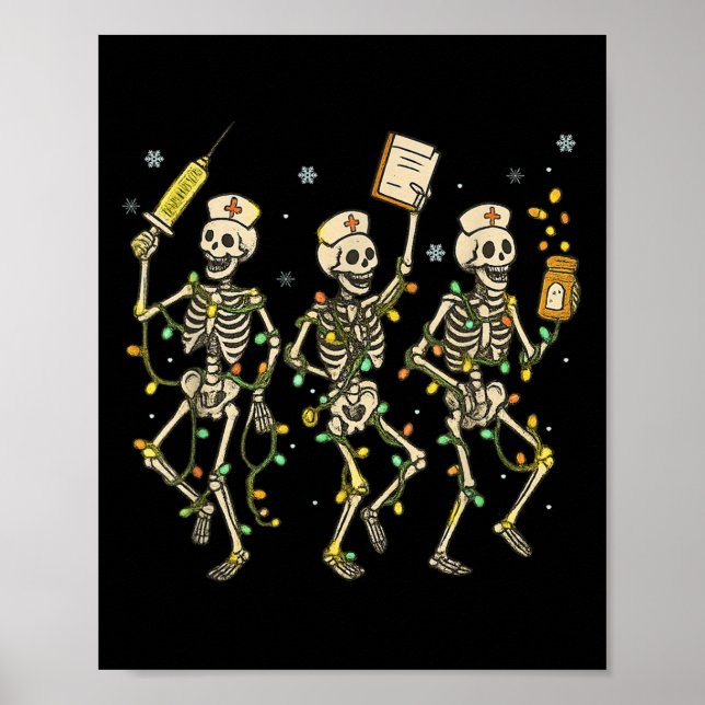 Poster Funny Nurse Skeleton Noël Light Dance Stethos (Devant)