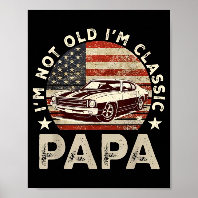 Poster Funny Old Car Clic American Us Flag Mens Dad Papa  (Devant)