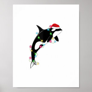 Poster Funny Orca Tueur Baleine Santa Chapeau Mer de Noël