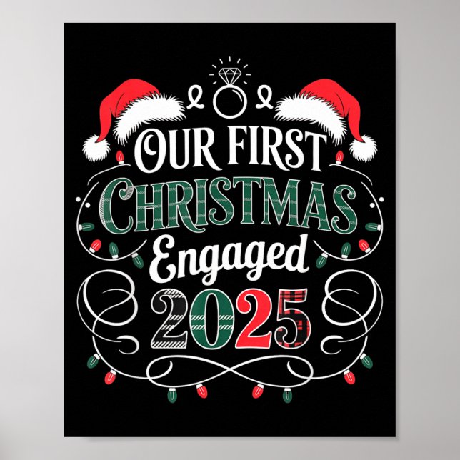 Poster Funny Our First Christmas Engaged 2025 Couples Paj (Devant)
