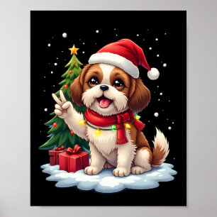 Poster Funny Peace Hand Shih Tzu Noël Lumières Femmes