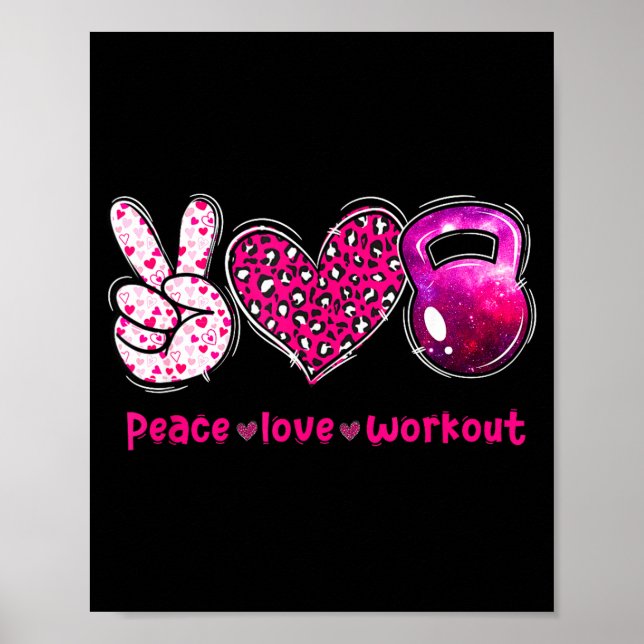 Poster Funny Peace Love Workout Gym Lifting Gymer Valenti (Devant)