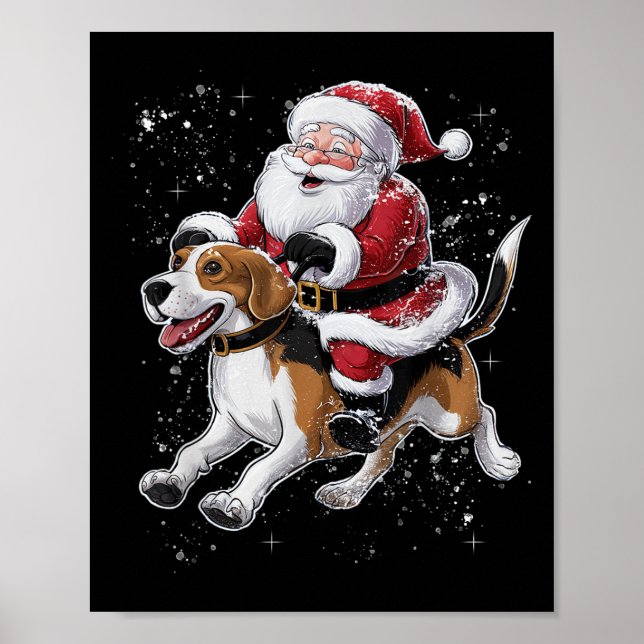 Poster Funny Père Noël équitation Chien Beagle Noël Pour (Devant)