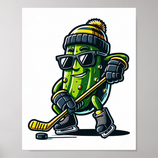 Poster Funny Pickle Playing Hockey Sports Humor And Winte (Devant)