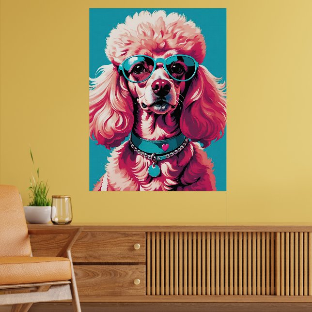 Poster Funny Pink Glam Poodle dans les tons (Salon 2)