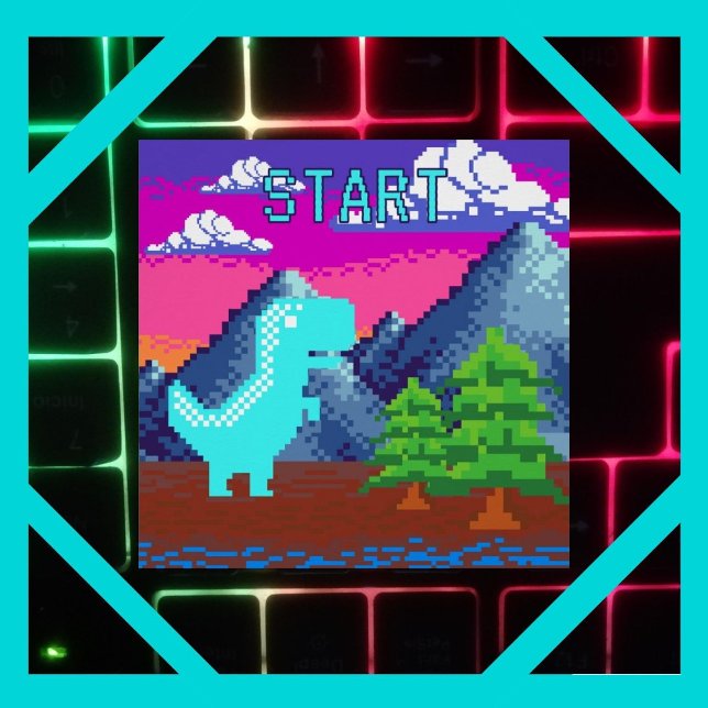 Poster Funny Pixel Gamer Pixelated- Dinosaur Illustration (Funny Pixel Gamer Pixelated- Dinosaur Illustration Two Page The Zazzle Perfect Poster Glossy Finish)