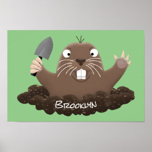 Poster Funny pocket gopher digging cartoon illustration
