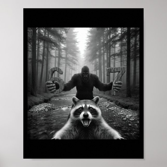 Poster Funny Raccoon Selfie With Bigfoot 67 Six Seven Mem (Devant)