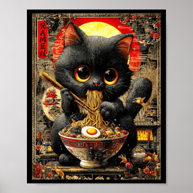 Poster Funny Ramen Cat Noodle Lovers Anime Otaku  (Devant)