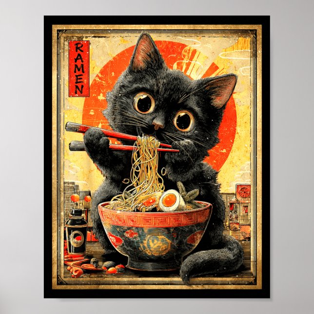 Poster Funny Ramen Cat Noodle Lovers Anime Otaku  (Devant)